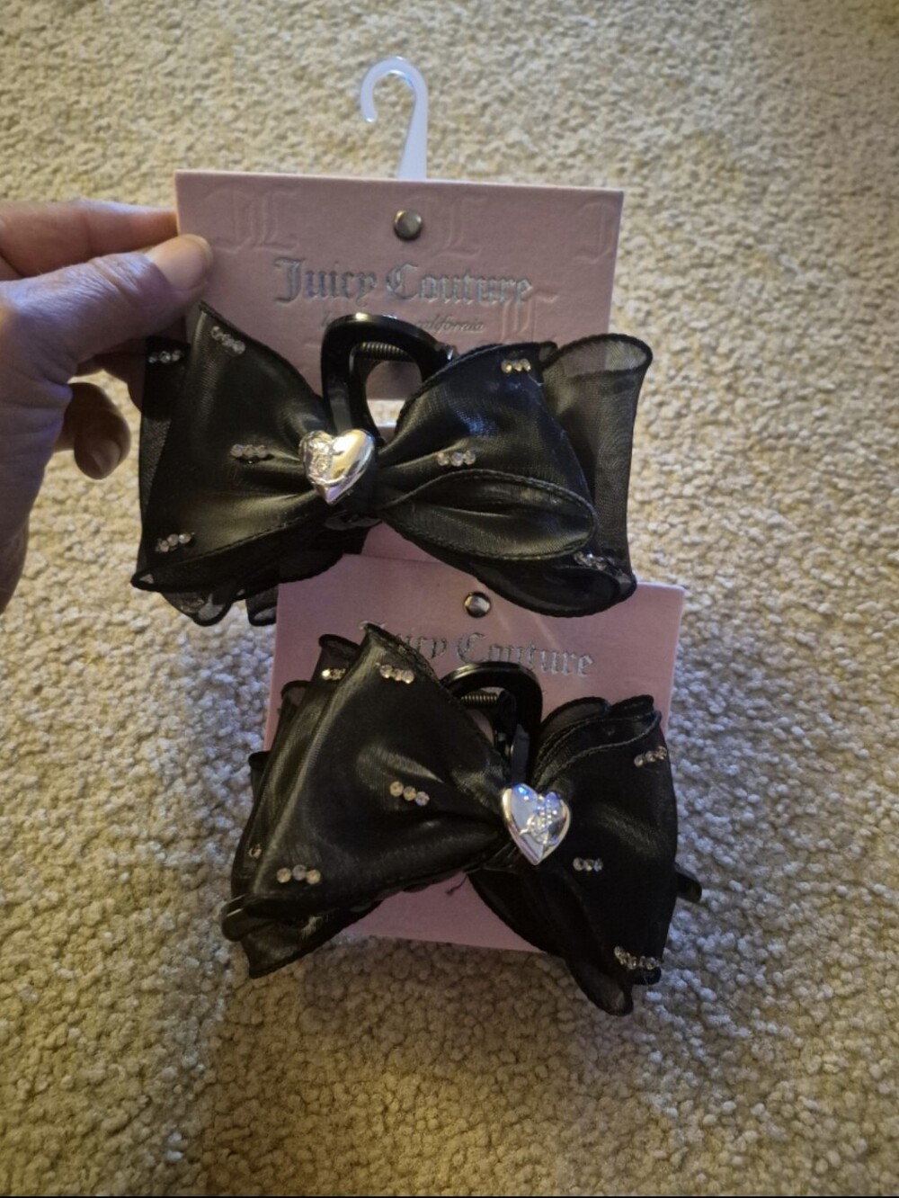 Juicy Couture Black Bow Hair Clips with Heart Charm